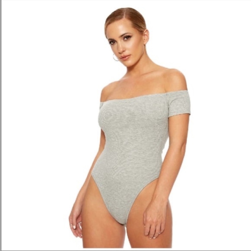 Naked Wardrobe Grey Off the Shoulder Bodysuit - Picture 5 of 7